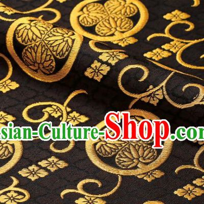 Japanese Classical Damask Drapery Traditional Sunflowers Pattern Black Brocade Kimono Satin Cloth Nishijin Tapestry Fabric