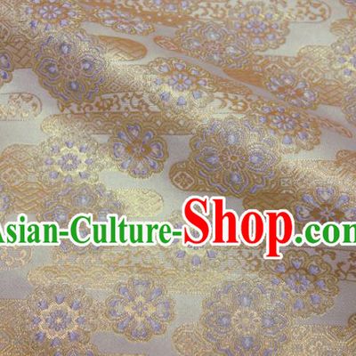 Japanese Royal Peony Pattern White Brocade Kimono Satin Cloth Traditional Damask Drapery Classical Nishijin Tapestry Fabric