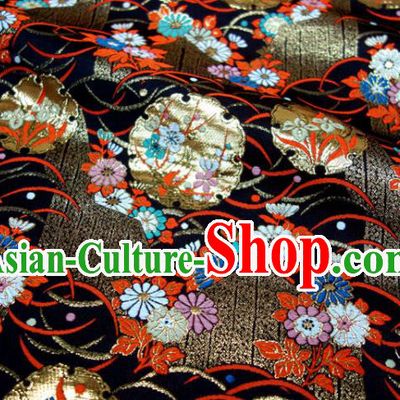 Japanese Classical Nishijin Tapestry Royal Plum Blossom Pattern Black Brocade Fabric Kimono Satin Cloth Traditional Damask Drapery