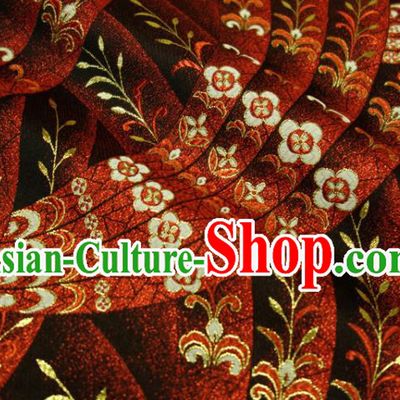 Japanese Traditional Damask Drapery Classical Nishijin Tapestry Royal Red Sakura Pattern Brocade Fabric Kimono Satin Cloth