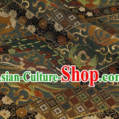Japanese Traditional Nishijin Tapestry Classical Damask Drapery Royal Phoenix Pattern Atrovirens Brocade Fabric Kimono Satin Cloth