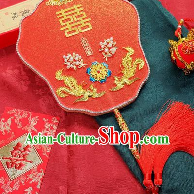 China Handmade Red Silk Fan Traditional Wedding Fan Bride Palace Fan Classical Dance Fan