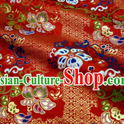 Japanese Kimono Satin Cloth Traditional Nishijin Tapestry Fabric Classical Damask Drapery Palace Twine Pattern Red Brocade