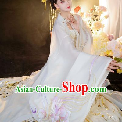 China Tang Dynasty Noble Beauty Historical Clothing Ancient Royal Princess White Dress Traditional Hanfu Garments Complete Set
