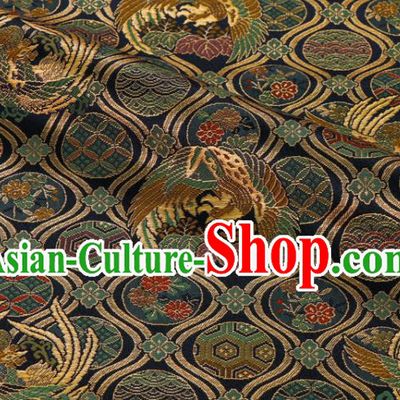 Japanese Traditional Damask Drapery Classical Nishijin Tapestry Fabric Royal Phoenix Pattern Navy Brocade Kimono Satin Cloth