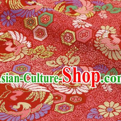 Japanese Kimono Satin Cloth Traditional Damask Drapery Classical Nishijin Tapestry Fabric Royal Phoenix Pattern Red Brocade