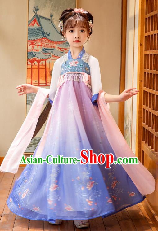 Chinese Traditional Blue Hanfu Dress Girl Princess Garments Children Classical Dance Performance Clothing Chinese Traditional Blue Hanfu Dress Girl Princess Garments Children Classical Dance Performance Clothing