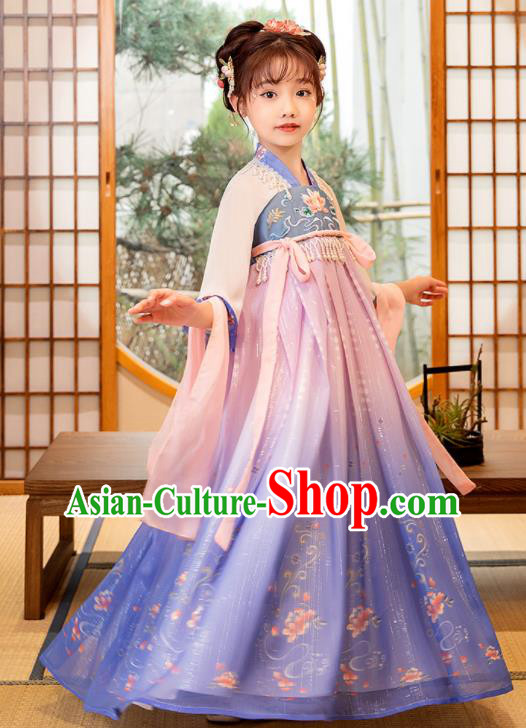 Chinese Traditional Blue Hanfu Dress Girl Princess Garments Children Classical Dance Performance Clothing Chinese Traditional Blue Hanfu Dress Girl Princess Garments Children Classical Dance Performance Clothing