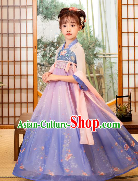 Chinese Traditional Blue Hanfu Dress Girl Princess Garments Children Classical Dance Performance Clothing Chinese Traditional Blue Hanfu Dress Girl Princess Garments Children Classical Dance Performance Clothing