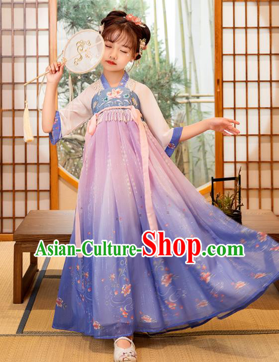 Chinese Traditional Blue Hanfu Dress Girl Princess Garments Children Classical Dance Performance Clothing Chinese Traditional Blue Hanfu Dress Girl Princess Garments Children Classical Dance Performance Clothing
