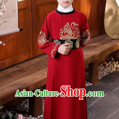 China Traditional Stage Performance Clothing Boys Classical Dance Garment Costume Ancient Tang Dynasty Scholar Red Robe