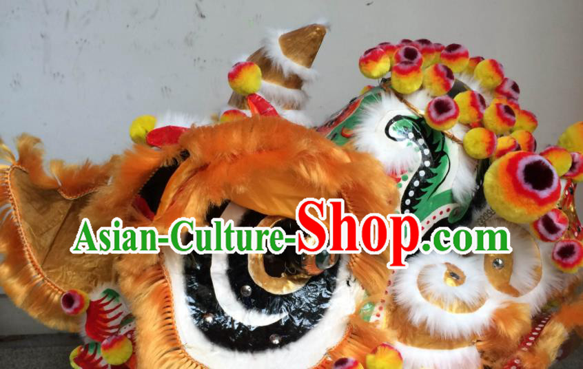 China Handmade Golden Fur Lion Head Southern Lion Dance Performance Costumes Lion Dancing Competition Uniforms China Handmade Golden Fur Lion Head Southern Lion Dance Performance Costumes Lion Dancing Competition Uniforms