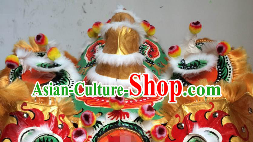 China Handmade Golden Fur Lion Head Southern Lion Dance Performance Costumes Lion Dancing Competition Uniforms China Handmade Golden Fur Lion Head Southern Lion Dance Performance Costumes Lion Dancing Competition Uniforms