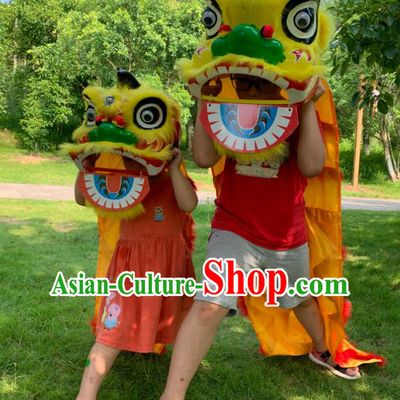 China Handmade Yellow Fur Lion Head Children South Lion Dance Competition Uniforms Spring Festival Lion Dancing Performance Costumes