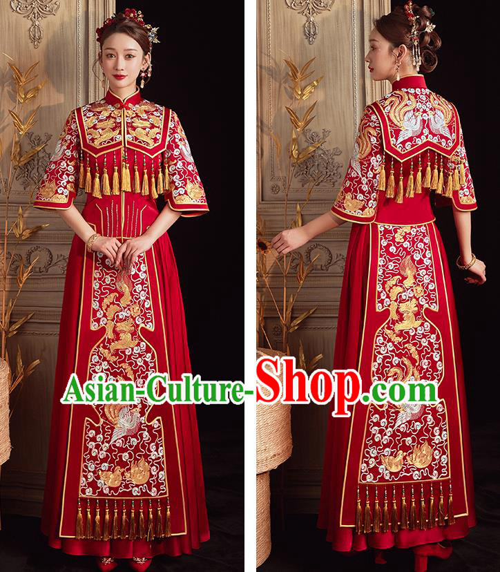 China Embroidered Bride Red Dress Toast Clothing Traditional Wedding Garment Costumes Classical Xiuhe Suits China Embroidered Bride Red Dress Toast Clothing Traditional Wedding Garment Costumes Classical Xiuhe Suits
