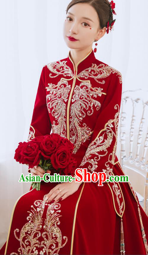 China Classical Xiuhe Suits Embroidered Bride Red Dress Toast Clothing Traditional Wedding Garment Costumes China Classical Xiuhe Suits Embroidered Bride Red Dress Toast Clothing Traditional Wedding Garment Costumes