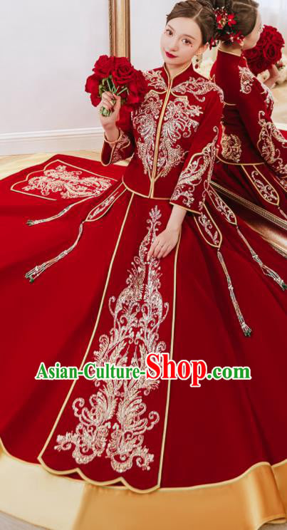 China Classical Xiuhe Suits Embroidered Bride Red Dress Toast Clothing Traditional Wedding Garment Costumes China Classical Xiuhe Suits Embroidered Bride Red Dress Toast Clothing Traditional Wedding Garment Costumes