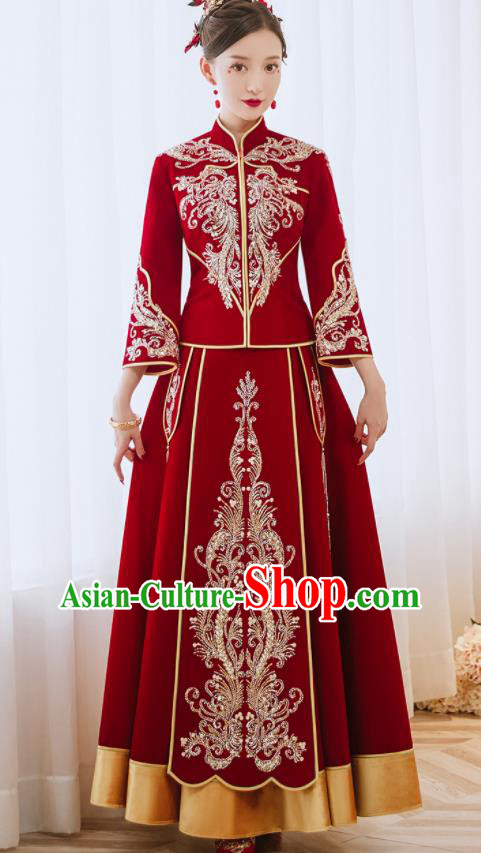 China Classical Xiuhe Suits Embroidered Bride Red Dress Toast Clothing Traditional Wedding Garment Costumes China Classical Xiuhe Suits Embroidered Bride Red Dress Toast Clothing Traditional Wedding Garment Costumes