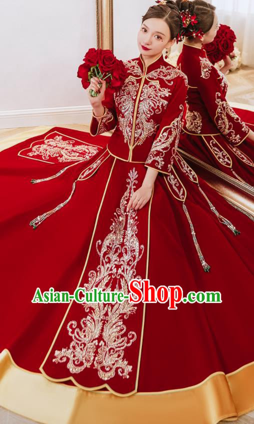 China Classical Xiuhe Suits Embroidered Bride Red Dress Toast Clothing Traditional Wedding Garment Costumes China Classical Xiuhe Suits Embroidered Bride Red Dress Toast Clothing Traditional Wedding Garment Costumes