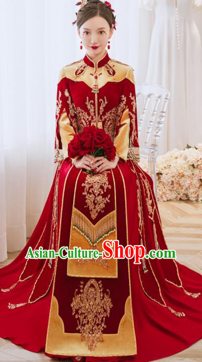 China Traditional Wedding Garment Costumes Classical Red Xiuhe Suits Embroidered Dress Bride Toast Clothing China Traditional Wedding Garment Costumes Classical Red Xiuhe Suits Embroidered Dress Bride Toast Clothing