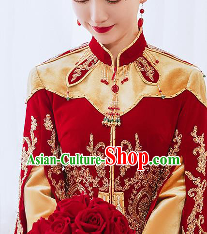 China Traditional Wedding Garment Costumes Classical Red Xiuhe Suits Embroidered Dress Bride Toast Clothing China Traditional Wedding Garment Costumes Classical Red Xiuhe Suits Embroidered Dress Bride Toast Clothing