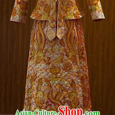 China Classical Golden Xiuhe Suits Embroidered Phoenix Dress Bride Toast Clothing Traditional Wedding Garment Costumes