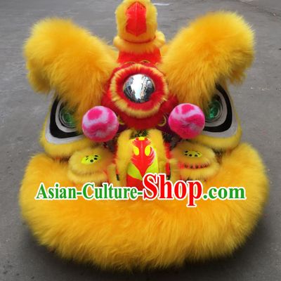 China Handmade Adults Yellow Fur Lion Head South Lion Dance Uniforms Spring Festival Lion Dancing Performance Costumes
