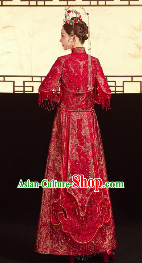 China Traditional Toast Clothing Classical Wedding Garment Costumes Red Xiuhe Suits Bride Embroidered Dress China Traditional Toast Clothing Classical Wedding Garment Costumes Red Xiuhe Suits Bride Embroidered Dress
