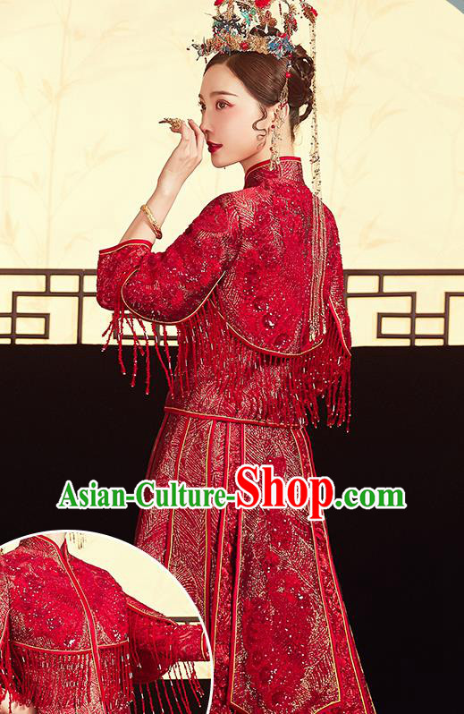 China Traditional Toast Clothing Classical Wedding Garment Costumes Red Xiuhe Suits Bride Embroidered Dress China Traditional Toast Clothing Classical Wedding Garment Costumes Red Xiuhe Suits Bride Embroidered Dress