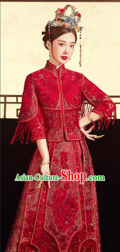 China Traditional Toast Clothing Classical Wedding Garment Costumes Red Xiuhe Suits Bride Embroidered Dress China Traditional Toast Clothing Classical Wedding Garment Costumes Red Xiuhe Suits Bride Embroidered Dress