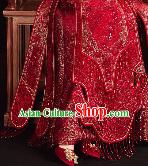 China Traditional Toast Clothing Classical Wedding Garment Costumes Red Xiuhe Suits Bride Embroidered Dress China Traditional Toast Clothing Classical Wedding Garment Costumes Red Xiuhe Suits Bride Embroidered Dress