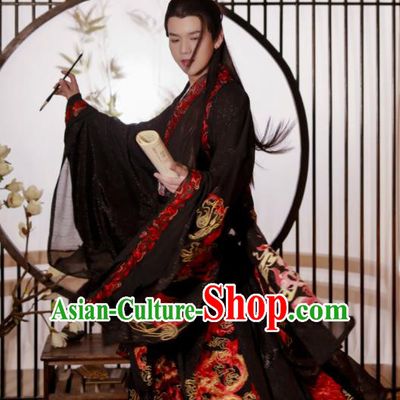 China Traditional Jin Dynasty Noble Prince Historical Clothing Ancient Scholar Embroidered Black Hanfu Garment Costumes for Men