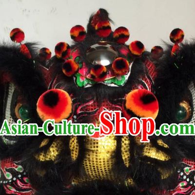 China Spring Festival Lion Dancing Performance Uniforms Handmade Black Fur Lion Head Southern Lion Dance Competition Costumes