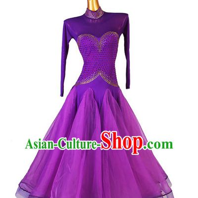 Professional Modern Dance Purple Dress Ballroom Dancing Fashion Waltz Dance Costume Women International Dance Clothing