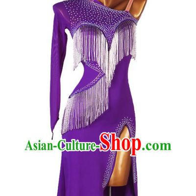Professional Modern Dance Purple Dress Rumba Dancing Fashion Latin Dance Competition Costume Women Cha Cha Clothing