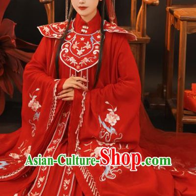 China Ming Dynasty Princess Historical Clothing Traditional Wedding Hanfu Garments Ancient Bride Embroidered Red Dress