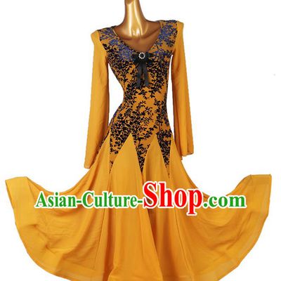 Professional International Dancing Clothing Modern Dance Yellow Dress Women Ballroom Dance Fashion Waltz Dance Costume