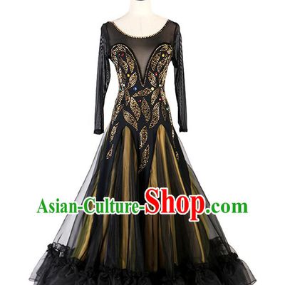 Professional Women Ballroom Dance Fashion Waltz Dance Costume International Dancing Competition Clothing Modern Dance Black Dress