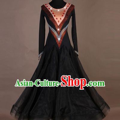 Professional International Dancing Clothing Modern Dance Fashion Women Ballroom Dance Black Dress Waltz Dance Competition Costume