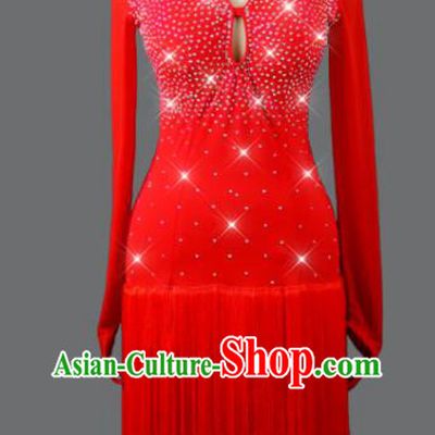 Professional Cha Cha Fashion Latin Dance Red Tassel Dress Modern Dance Costume Women Dancing Competition Clothing