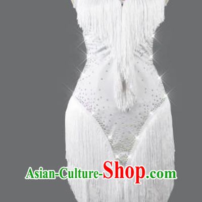 Professional Women Dancing Competition Clothing Cha Cha Sexy Fashion Latin Dance White Tassel Dress Modern Dance Costume