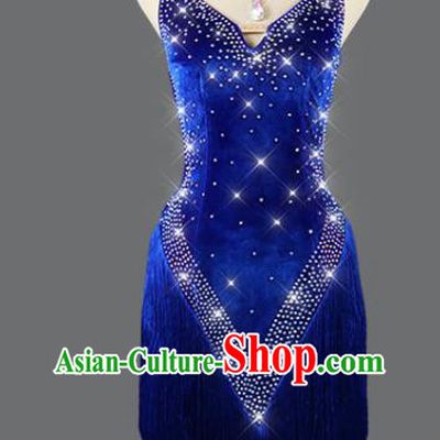 Professional Latin Dance Royalblue Velvet Dress Rumba Dance Costume Women Cha Cha Sexy Fashion Dancing Competition Clothing