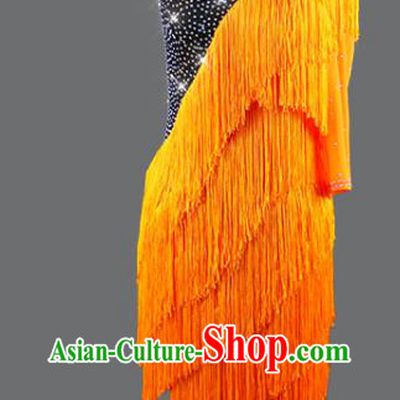 Professional Women Cha Cha Sexy Fashion Latin Dance Competition Clothing International Dancing Orange Tassel Dress Rumba Dance Costume