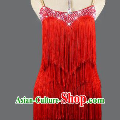 Professional Rumba Dance Costume Women Dancing Competition Fashion Latin Dance Clothing Cha Cha Sexy Red Tassel Dress