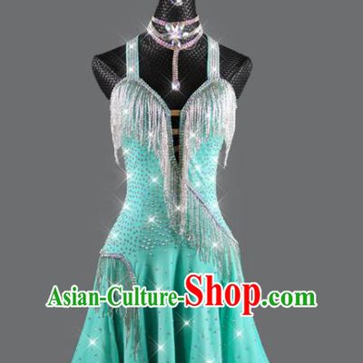 Professional Latin Dance Sexy Green Dress Cha Cha Costume Women Dancing Competition Clothing Rumba Dance Fashion