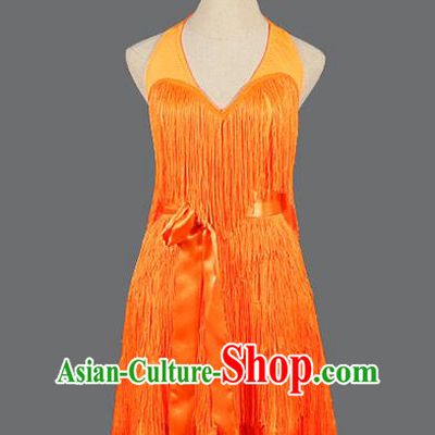 Professional Rumba Dance Fashion Latin Dance Sexy Orange Tassel Dress Cha Cha Costume Women Dancing Competition Clothing