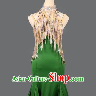 Professional Dancing Competition Clothing Rumba Dance Sexy Fashion Latin Dance Green Dress Women Cha Cha Costume