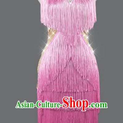 Professional Cha Cha Sexy Pink Tassel Dress Rumba Dance Costume Women Dancing Competition Fashion Latin Dance Clothing