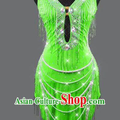 Professional Latin Dance Clothing Rumba Dance Sexy Green Dress Cha Cha Costume Women Dancing Competition Fashion