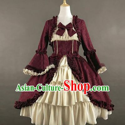 European Princess Wine Red Dress Western Gothic Garment Clothing Halloween Performance Formal Dress